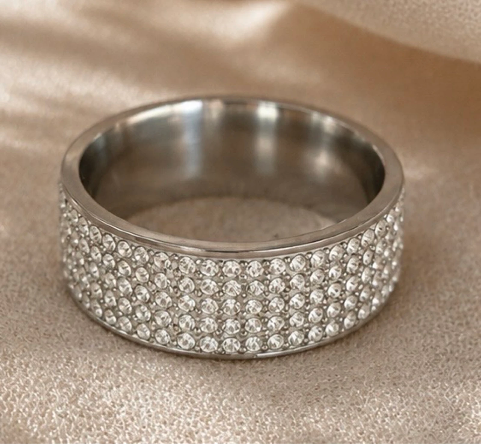 Bague, mixte, acier, inoxydable et strasse